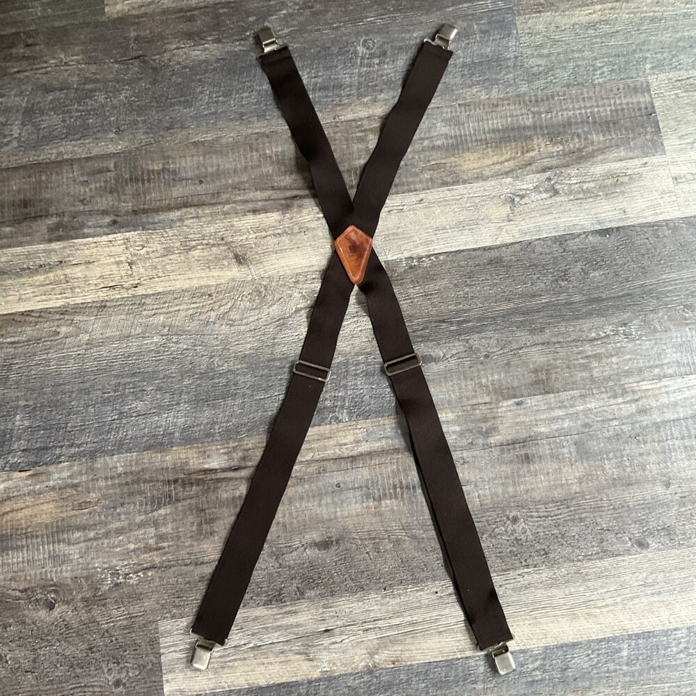 Vintage Carhartt logo Suspenders Brown 2" Wide Clip On, Adj. elastic one size